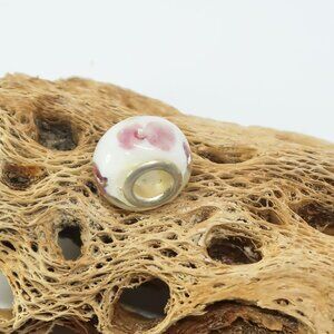 White and Pink European Glass Charm Bead with Silver Core Center